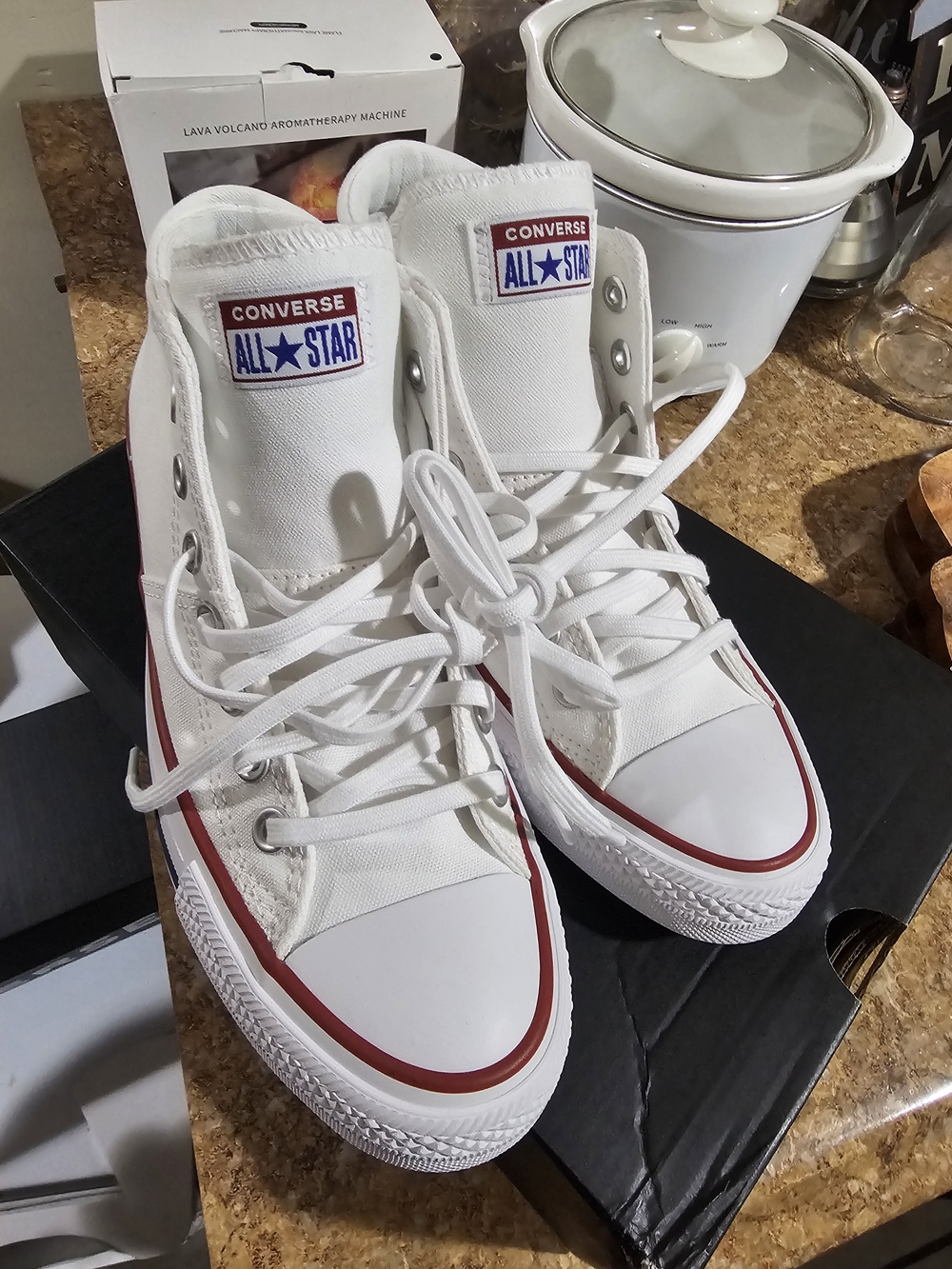 Converse Kids All Star High Top Sneakers in White with Red Trim